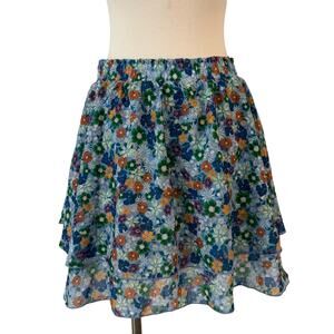 Shore Brand Floral Layered Skort Skirt with Built in Shorts Pull-On Elastic | M